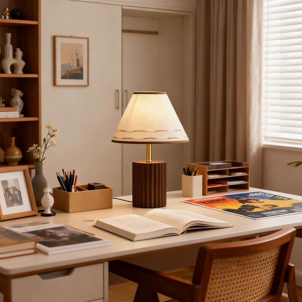 Teyno Fabric Table Lamp | Mid-Century Wood & Fabric Design