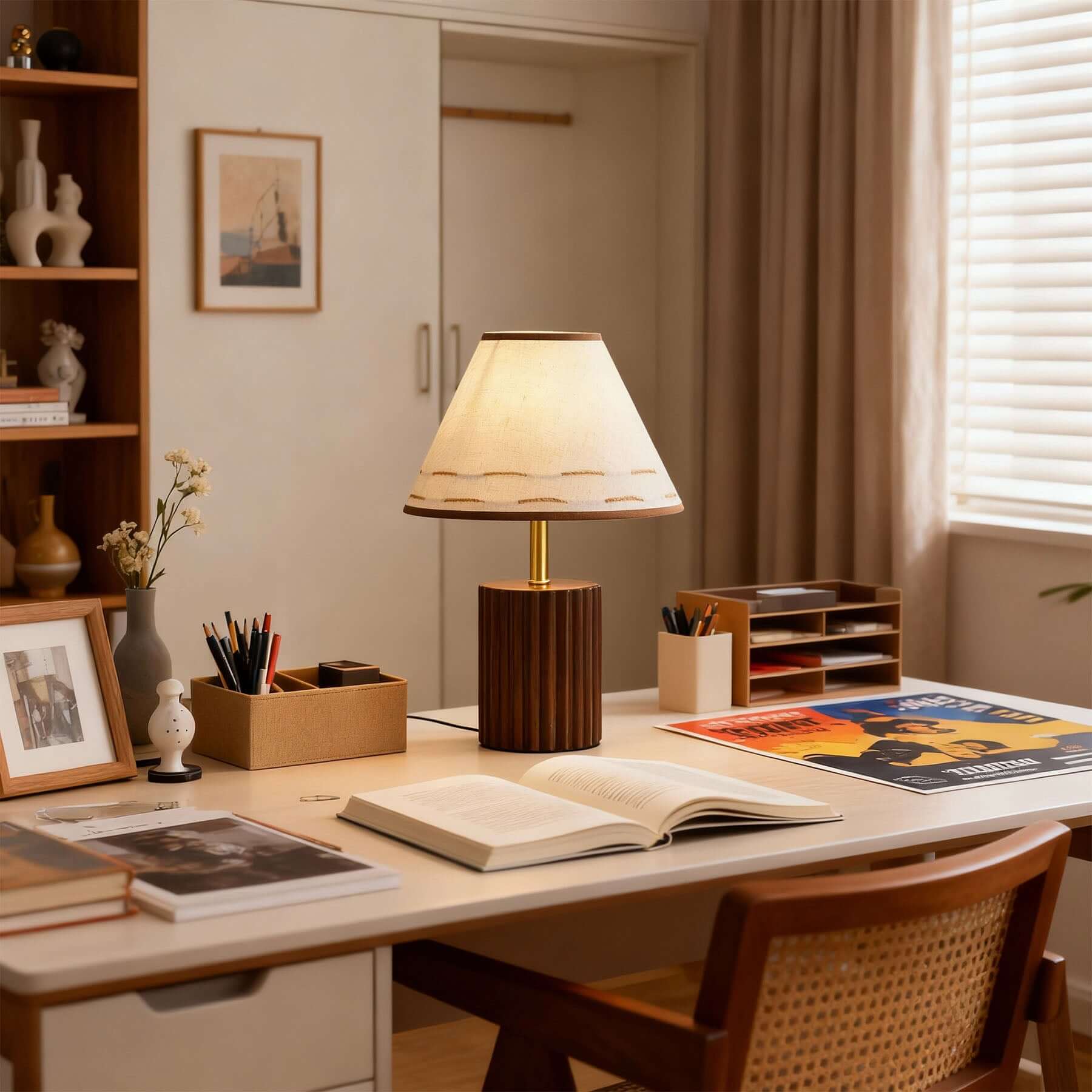 Teyno Fabric Table Lamp | Mid-Century Wood & Fabric Design