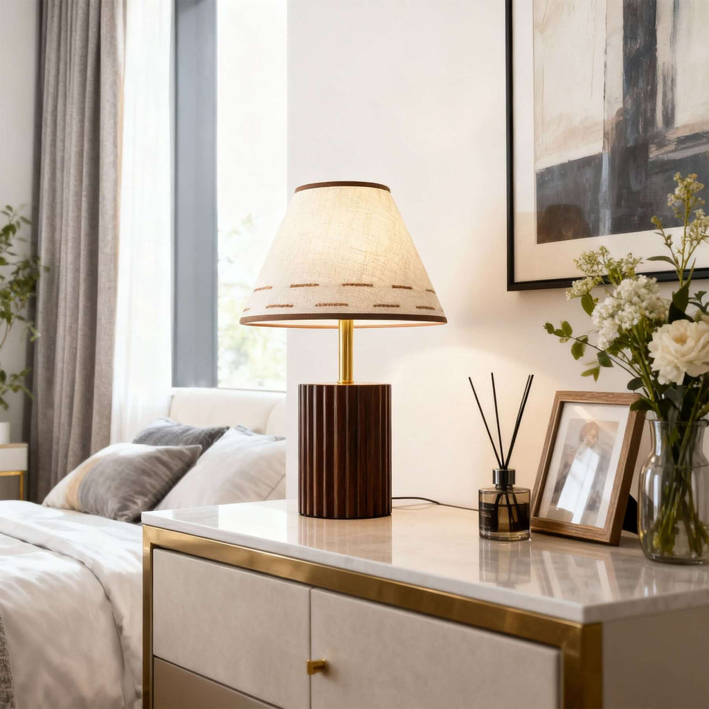 Teyno Fabric Table Lamp | Mid-Century Wood & Fabric Design
