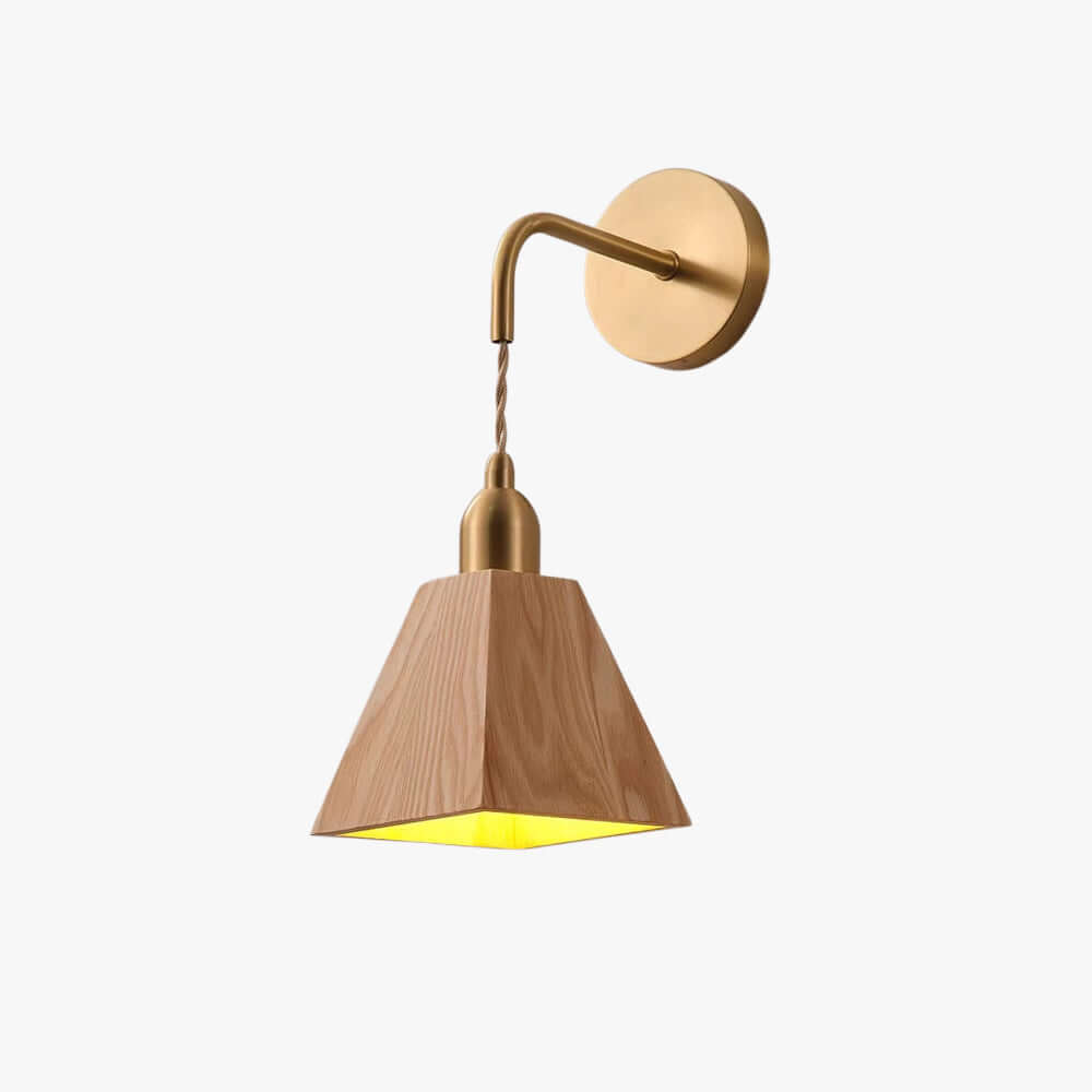 Tivaro Wood & Brass Wall Light | Japandi Bedside Corner Sconce