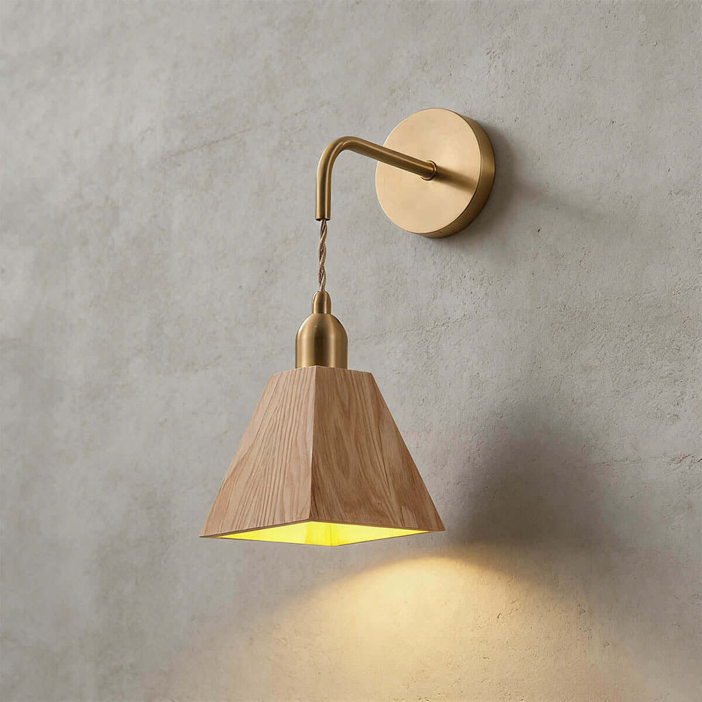 Tivaro Wood & Brass Wall Light | Japandi Bedside Corner Sconce