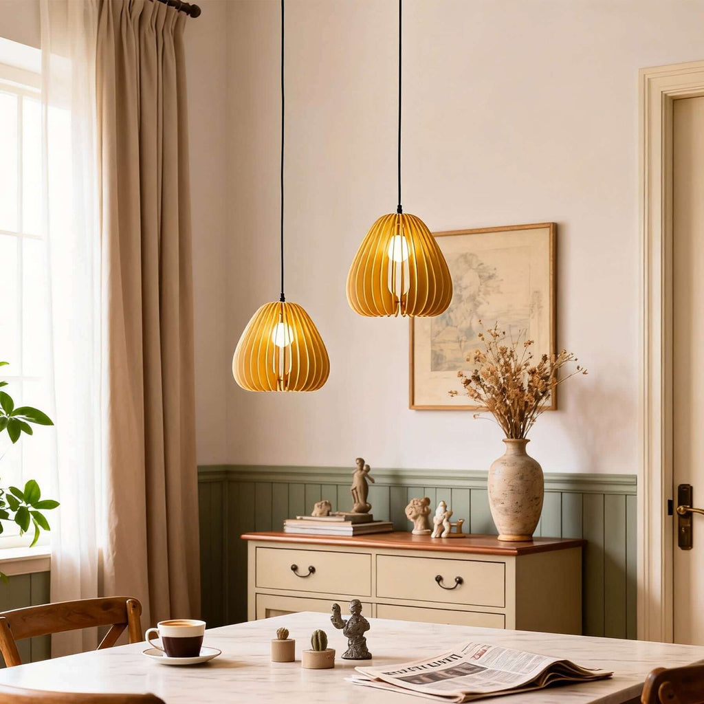 Toravi B Wood Pendant Lamp | Boho Natural Hanging Light