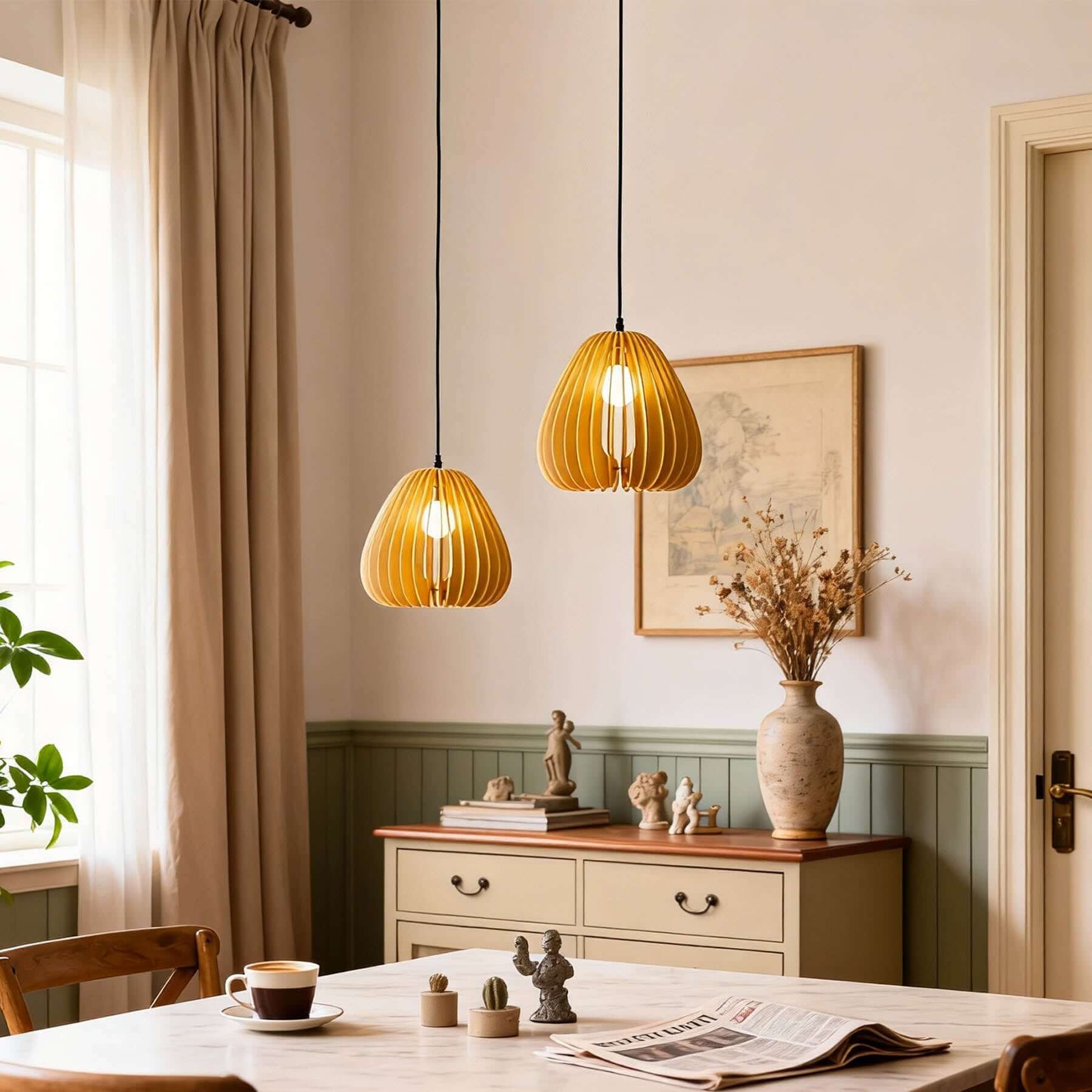 Toravi B Wood Pendant Lamp | Boho Natural Hanging Light