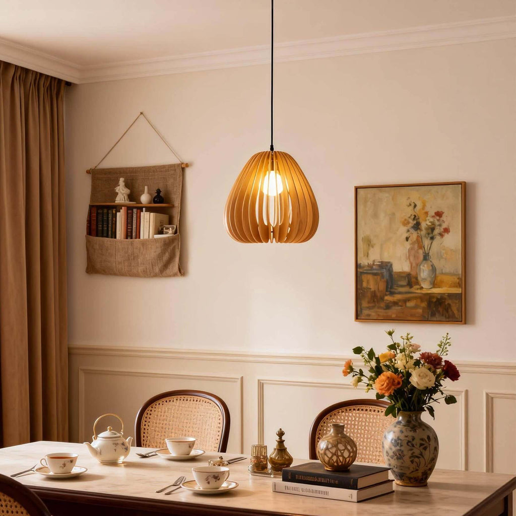 Toravi B Wood Pendant Lamp | Boho Natural Hanging Light