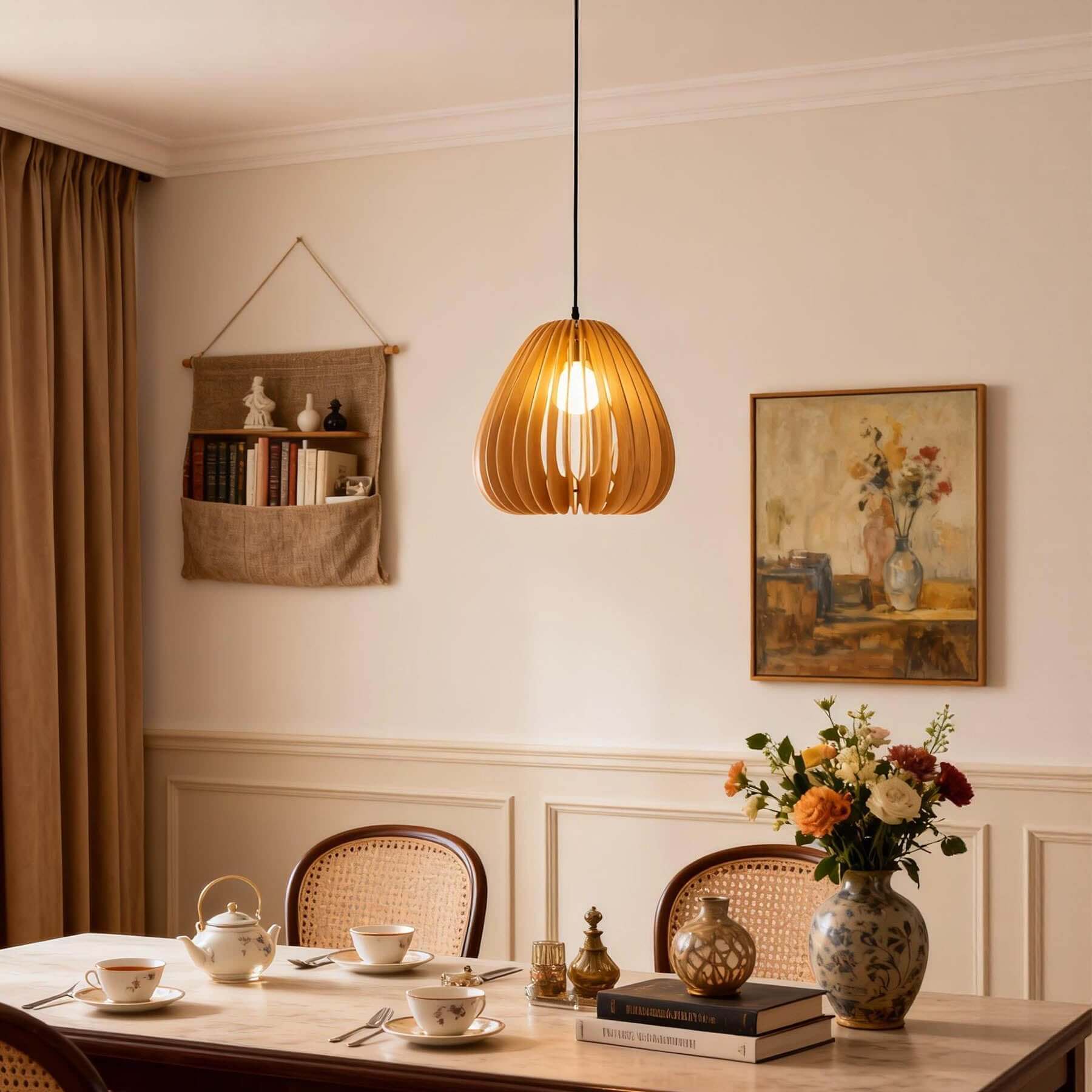 Toravi B Wood Pendant Lamp | Boho Natural Hanging Light