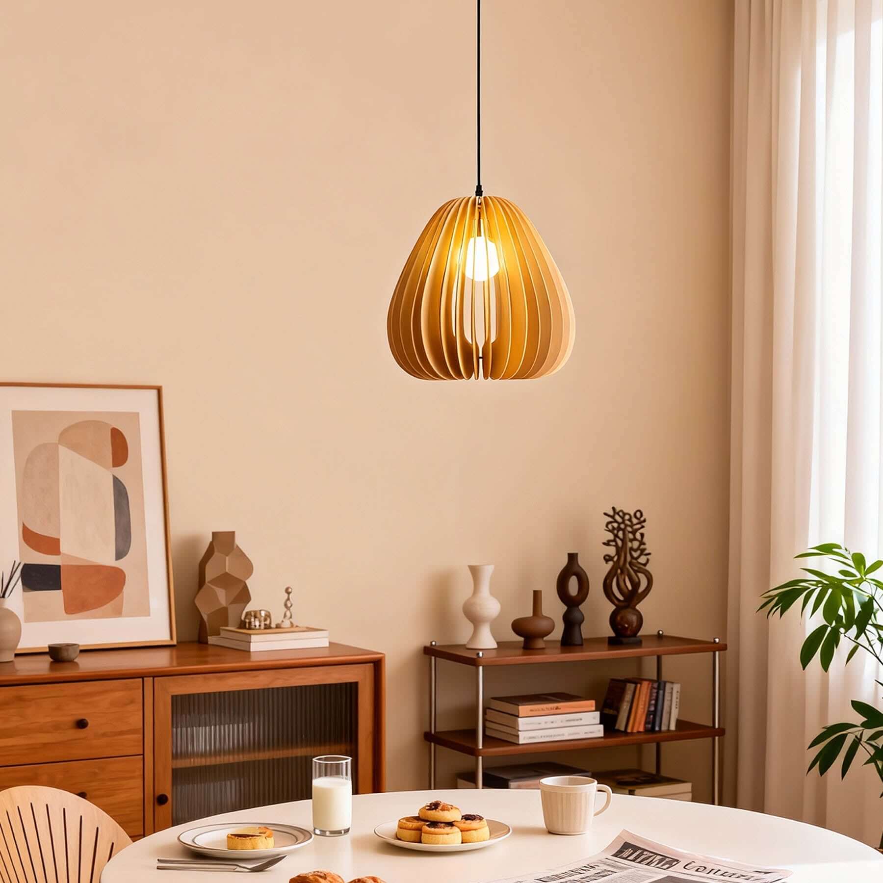 Toravi B Wood Pendant Lamp | Boho Natural Hanging Light