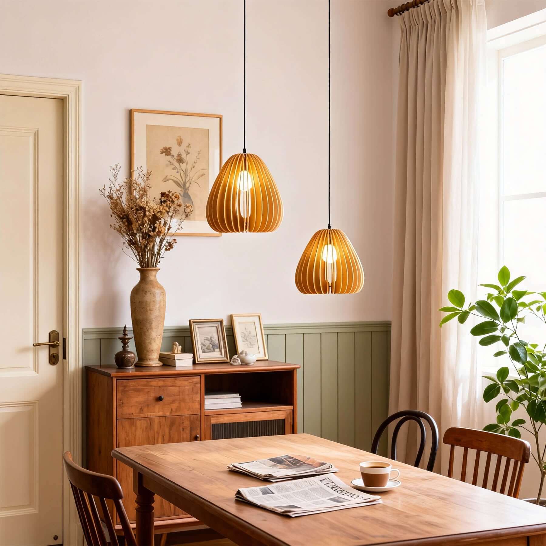 Toravi B Wood Pendant Lamp | Boho Natural Hanging Light