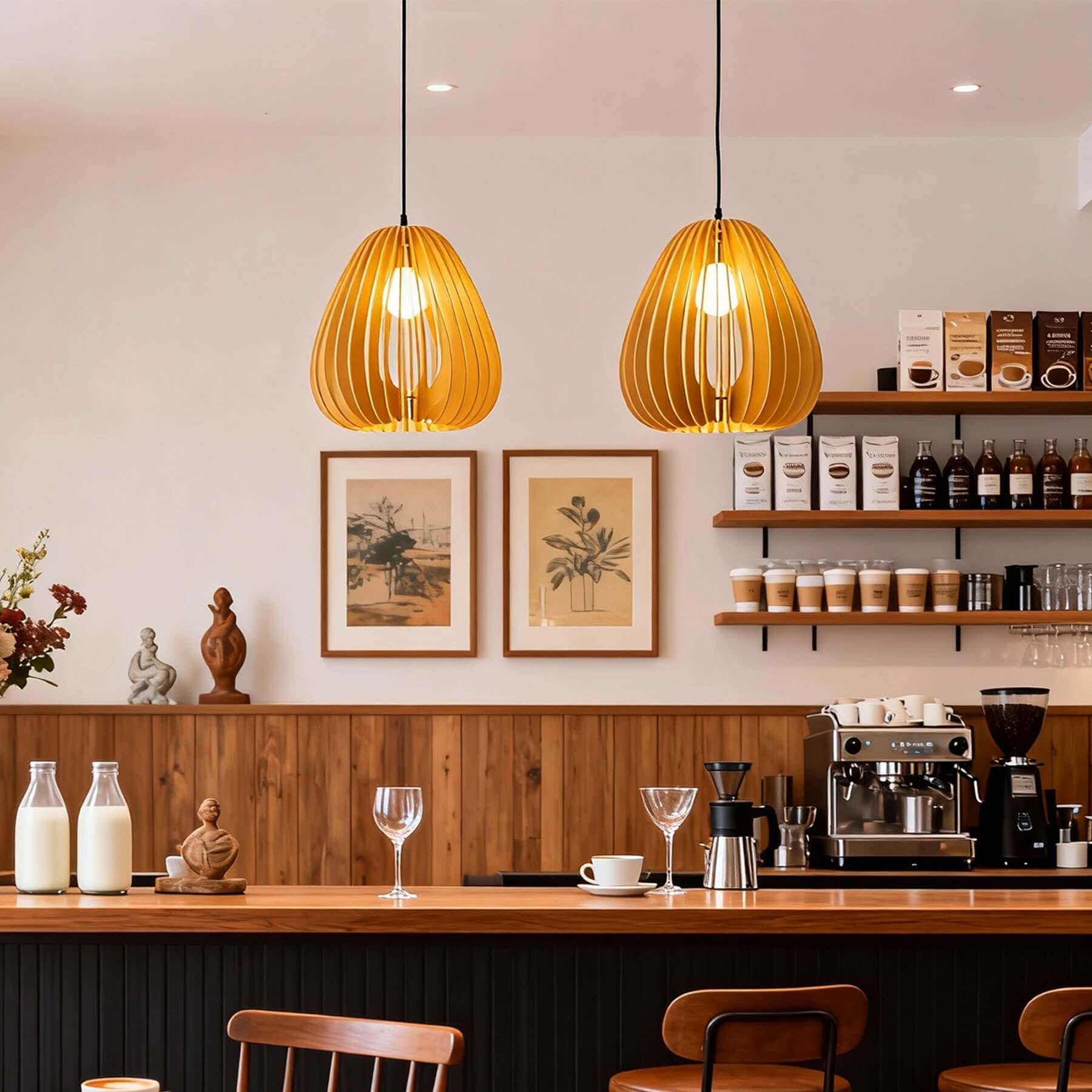 Toravi B Wood Pendant Lamp | Boho Natural Hanging Light