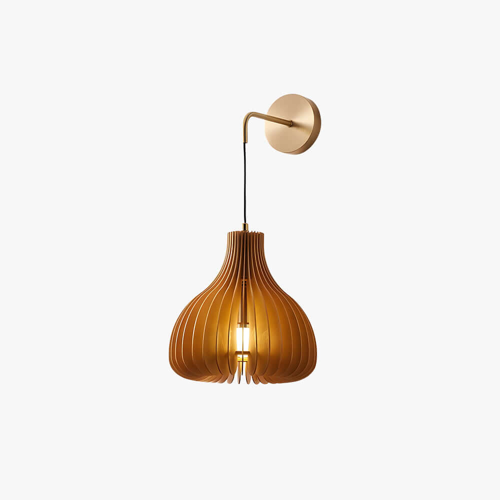 Toravi A Wood & Brass Wall Sconce | Round Bedside Accent Light
