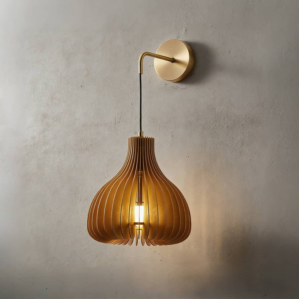 Toravi A Wood & Brass Wall Sconce | Round Bedside Accent Light