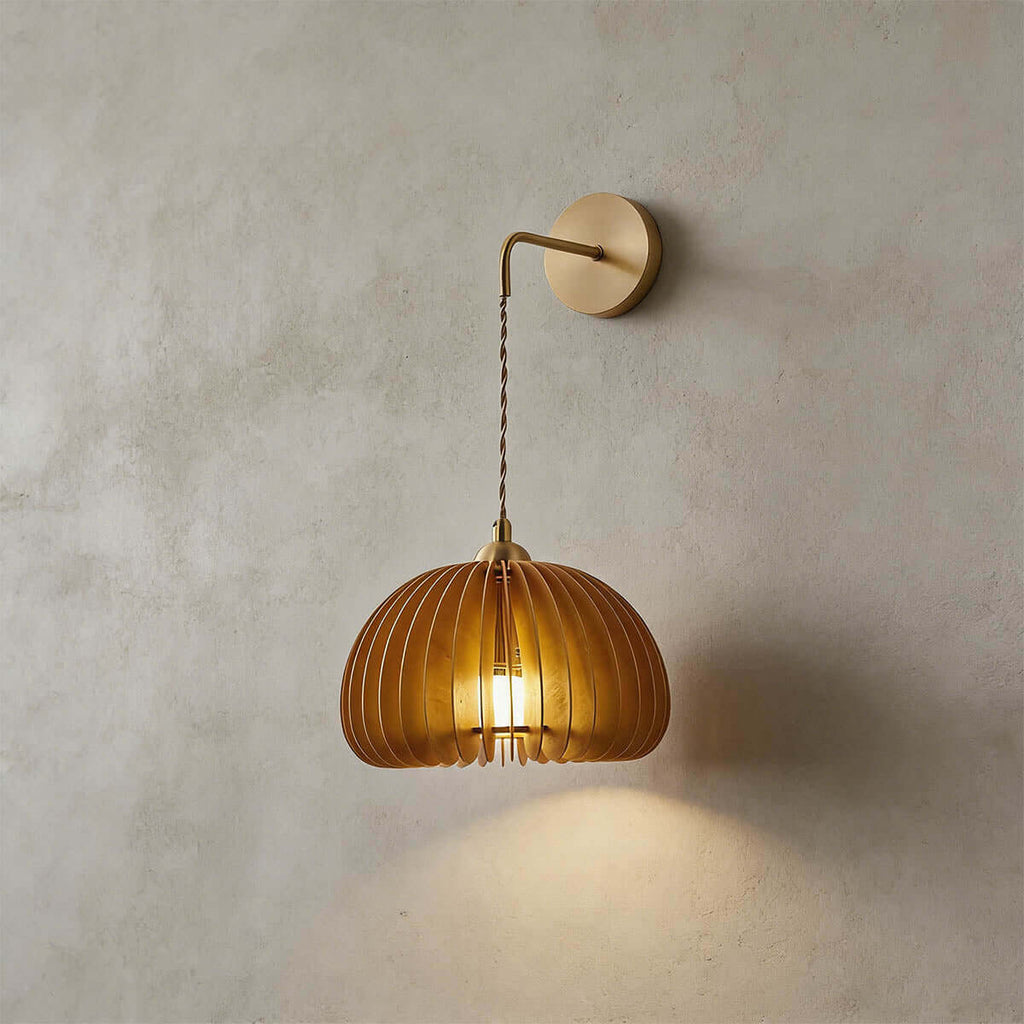 Toravi Wood & Brass Wall Light | Round Bedside Sconce