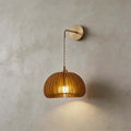 Toravi Wood & Brass Wall Light | Round Bedside Sconce