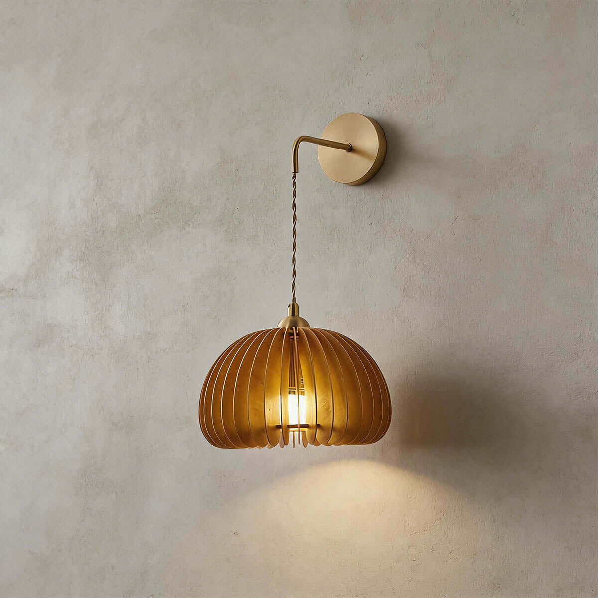 Toravi Wood & Brass Wall Light | Round Bedside Sconce
