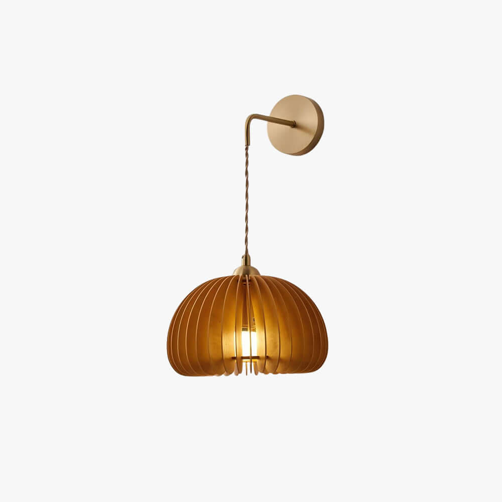 Toravi Wood & Brass Wall Light | Round Bedside Sconce