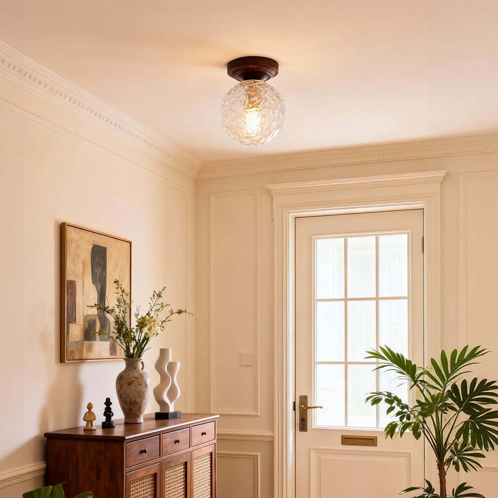 Toremi Glass & Wood Ceiling Lamp | Small Room Flush Mount Design