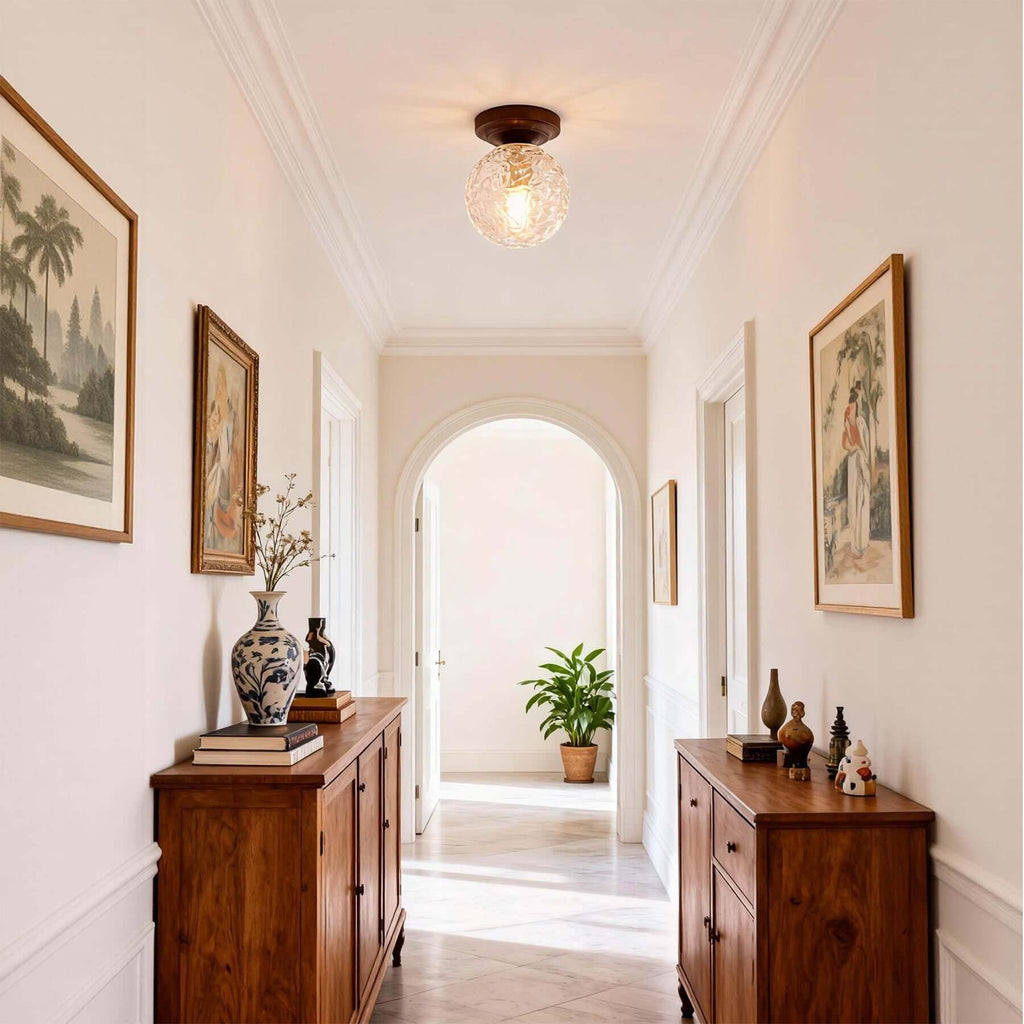 Toremi Glass & Wood Ceiling Lamp | Small Room Flush Mount Design