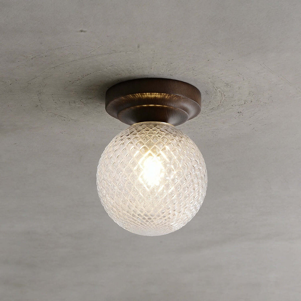Toremi Glass & Wood Ceiling Lamp | Small Room Flush Mount Design