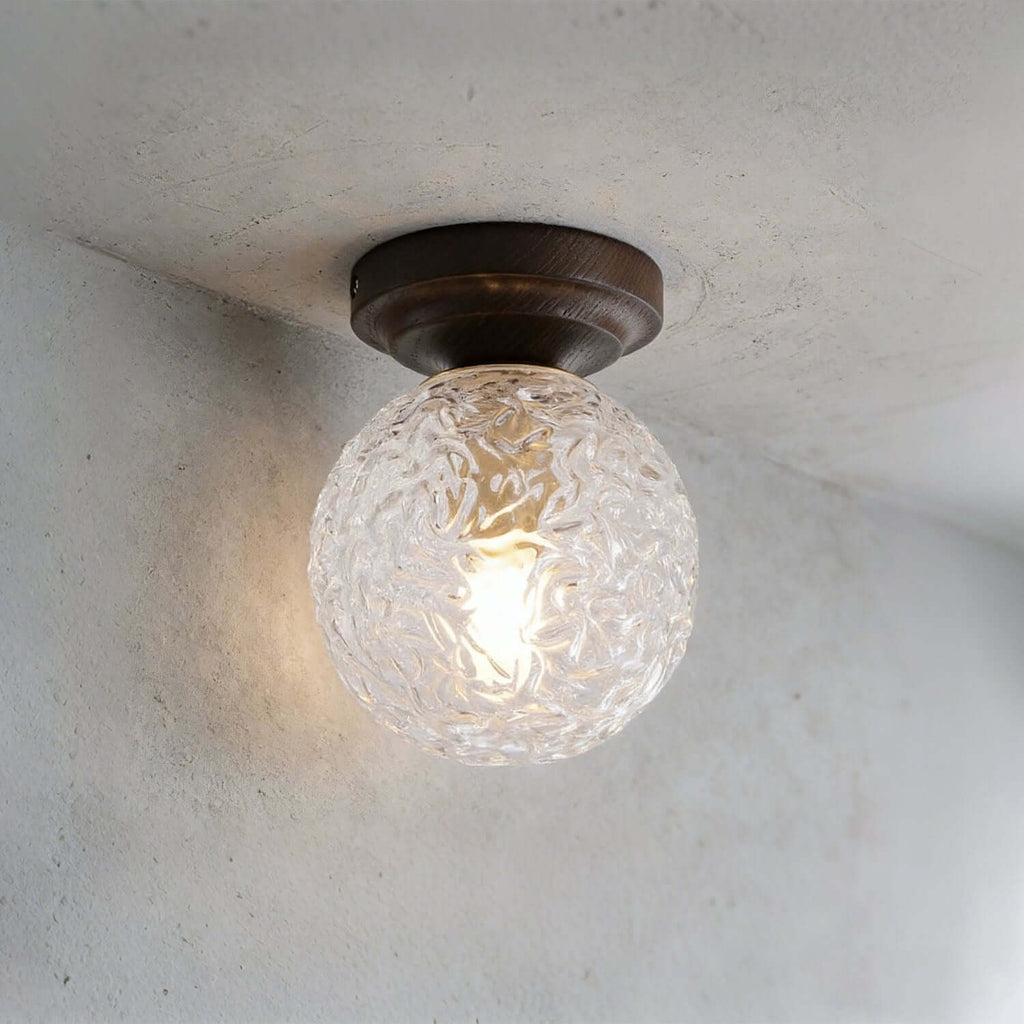 Toremi Glass & Wood Ceiling Lamp | Small Room Flush Mount Design