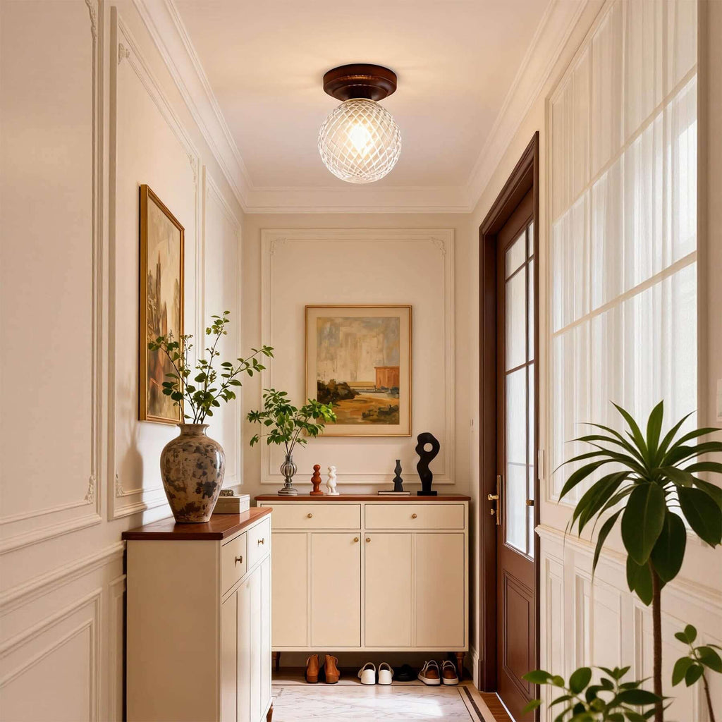 Toremi Glass & Wood Ceiling Lamp | Small Room Flush Mount Design