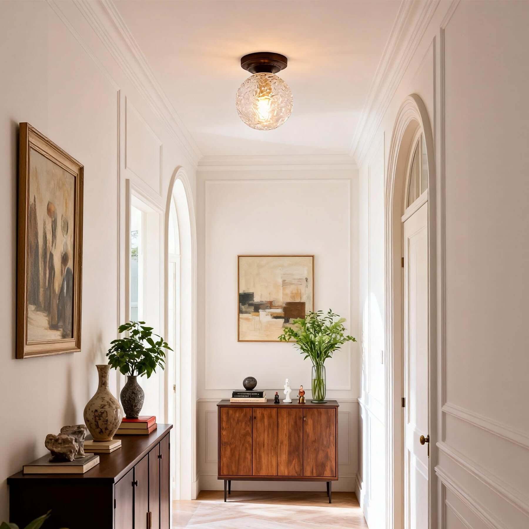 Toremi Glass & Wood Ceiling Lamp | Small Room Flush Mount Design