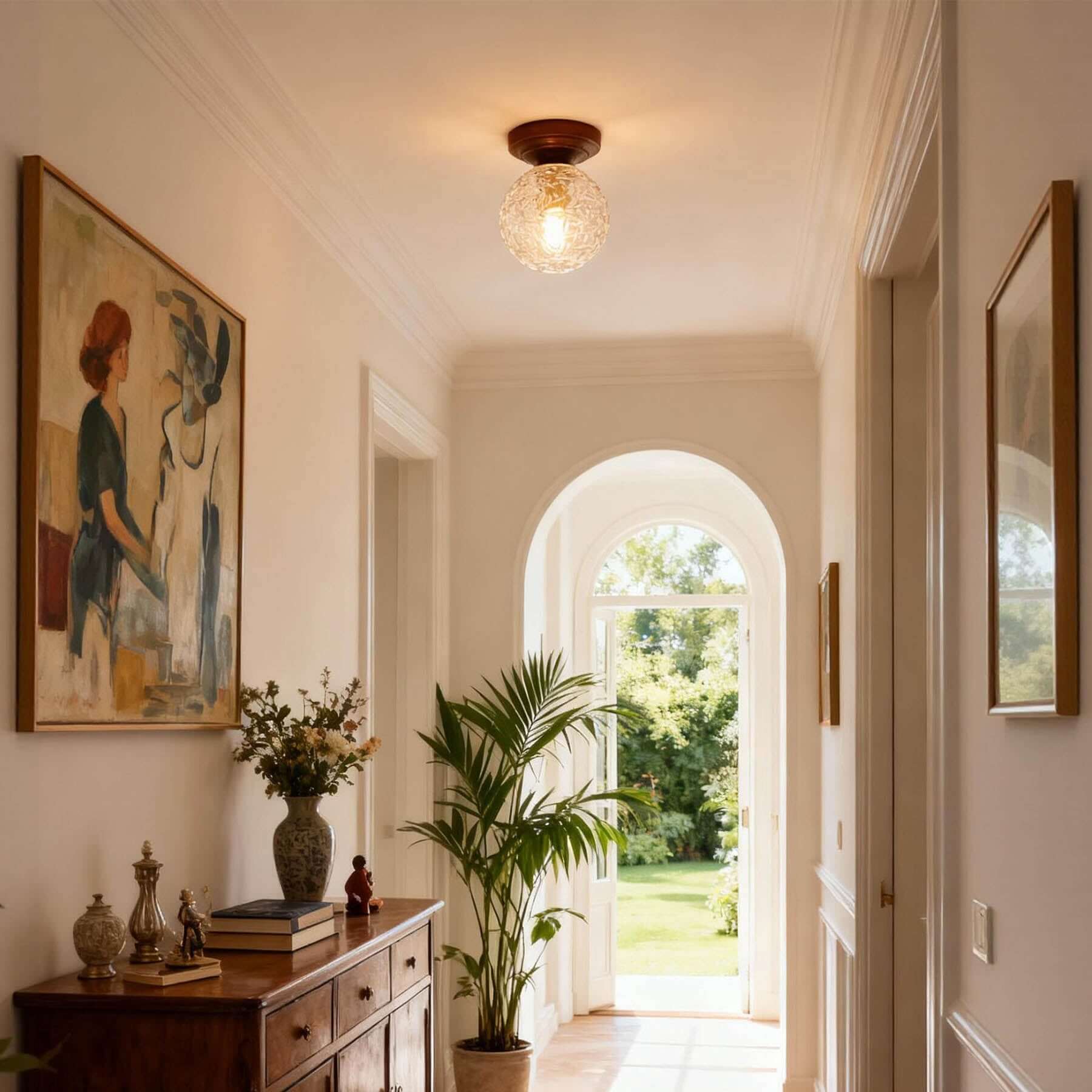 Toremi Glass & Wood Ceiling Lamp | Small Room Flush Mount Design