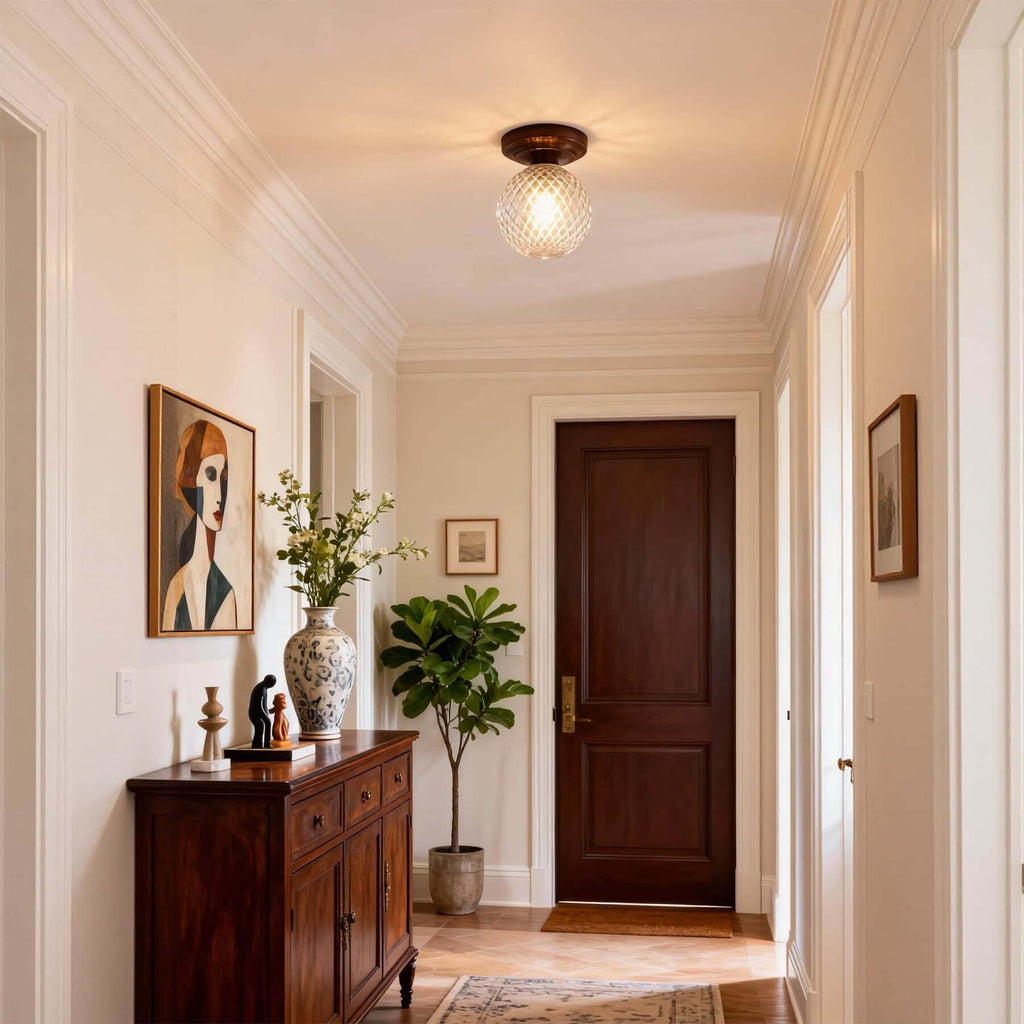 Toremi Glass & Wood Ceiling Lamp | Small Room Flush Mount Design