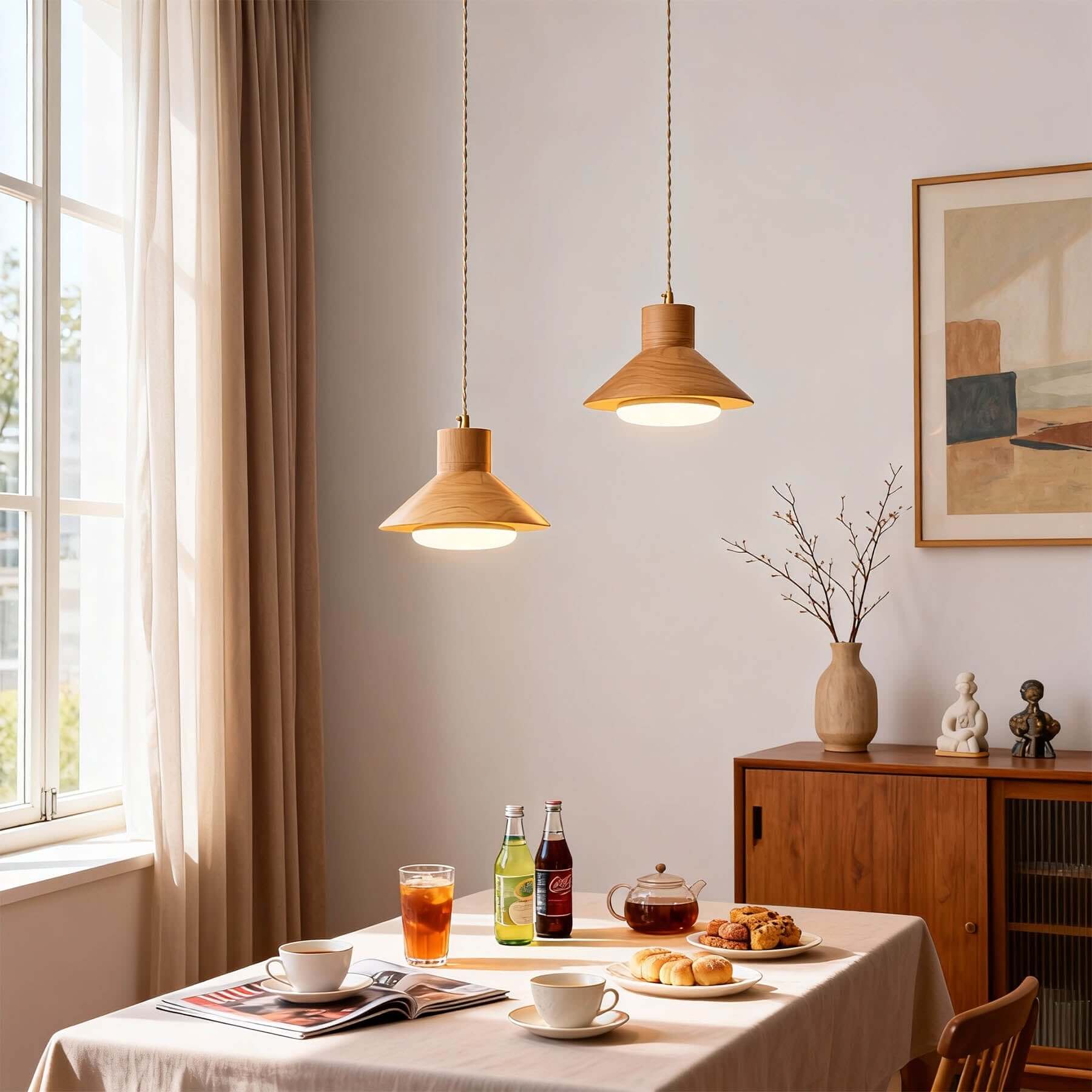 Treva Wood Pendant Lamp | Single or 3-Light Bar Kitchen Island Light