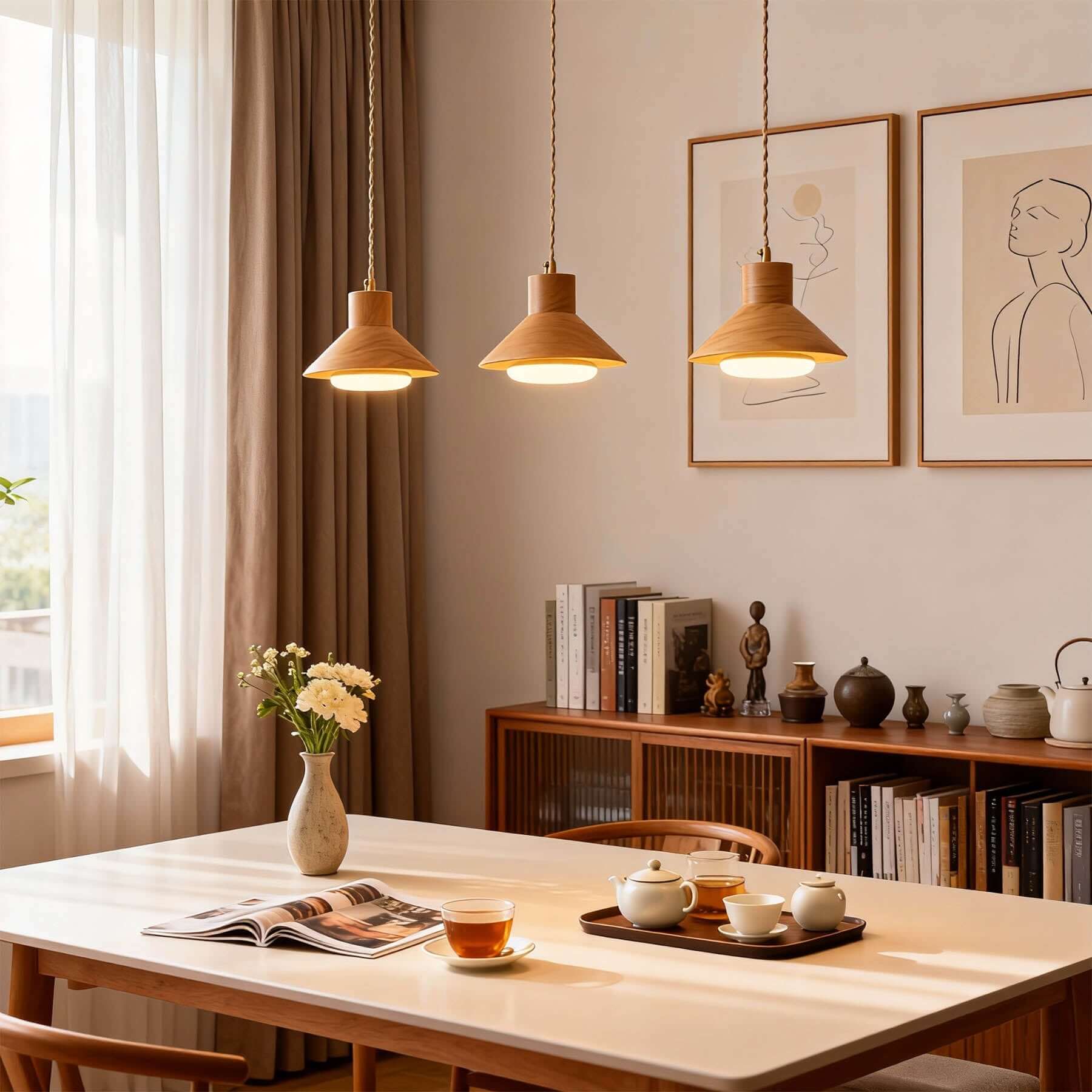 Treva Wood Pendant Lamp | Single or 3-Light Bar Kitchen Island Light