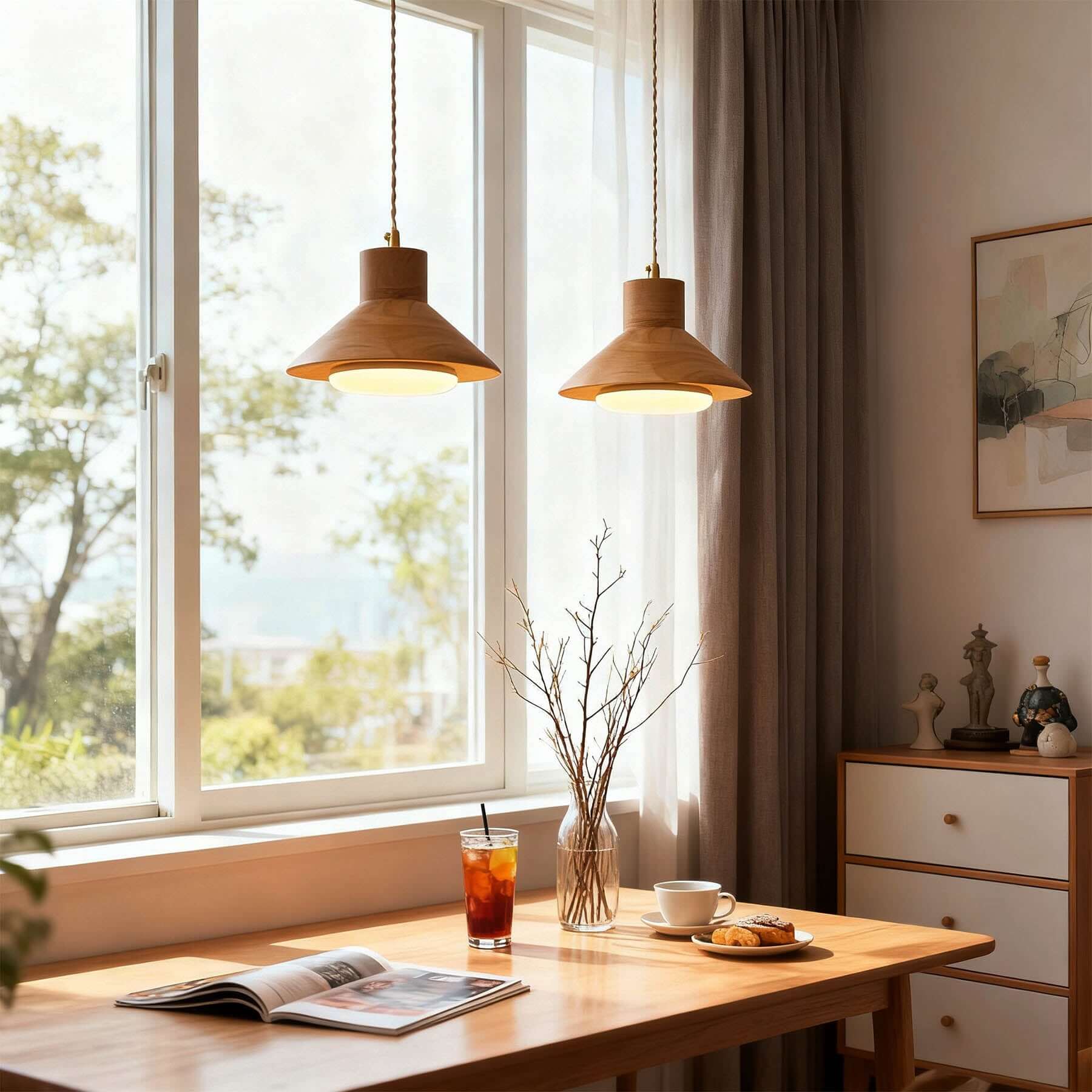 Treva Wood Pendant Lamp | Single or 3-Light Bar Kitchen Island Light