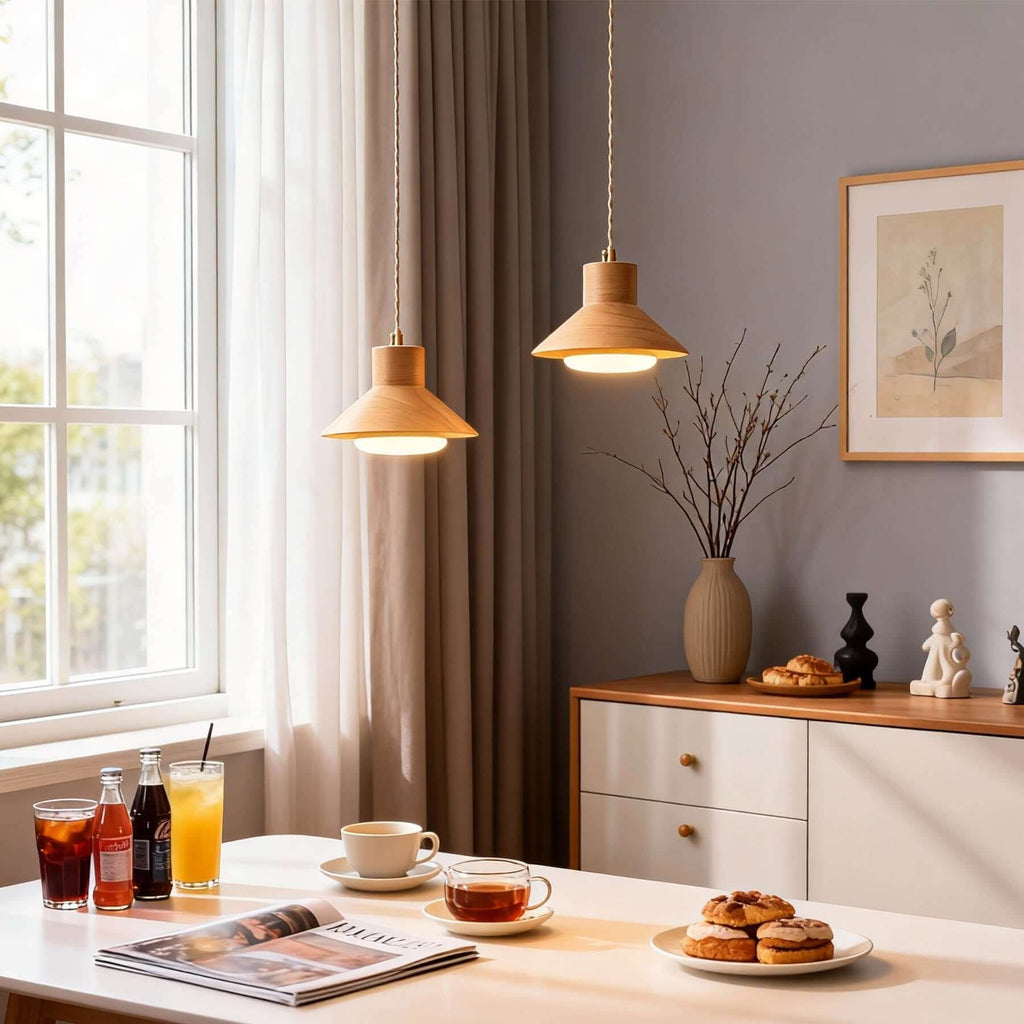 Treva Wood Pendant Lamp | Single or 3-Light Bar Kitchen Island Light