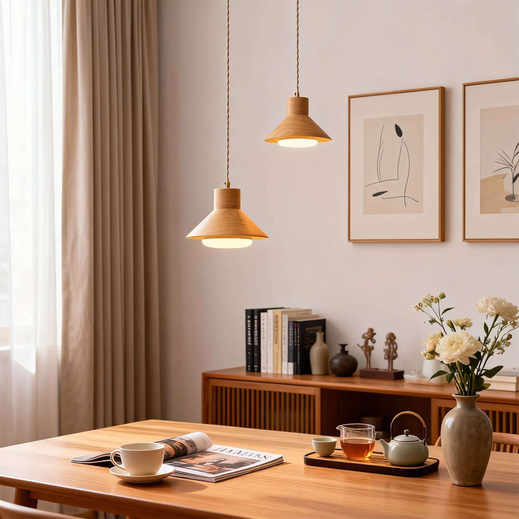 Treva Wood Pendant Lamp | Single or 3-Light Bar Kitchen Island Light