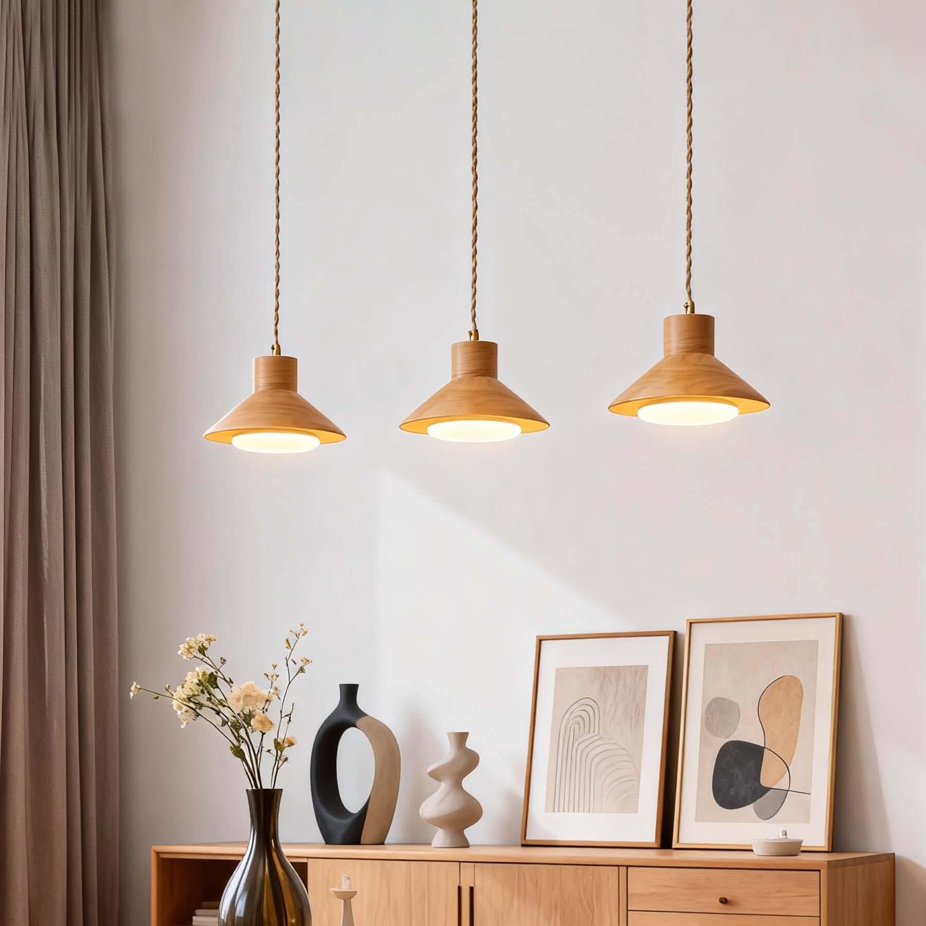 Treva Wood Pendant Lamp | Single or 3-Light Bar Kitchen Island Light
