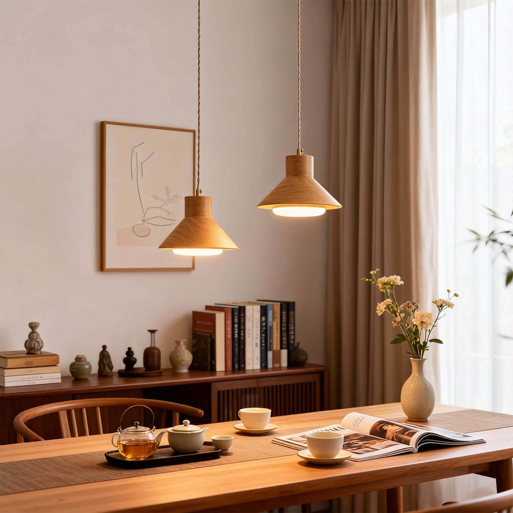 Treva Wood Pendant Lamp | Single or 3-Light Bar Kitchen Island Light