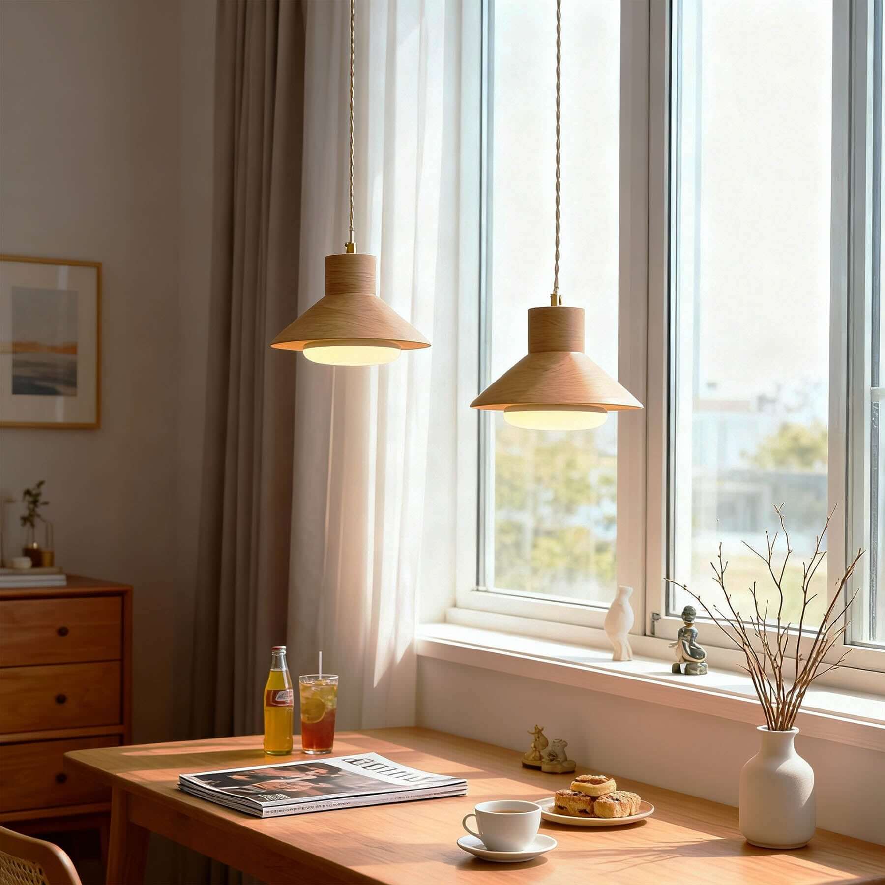 Treva Wood Pendant Lamp | Single or 3-Light Bar Kitchen Island Light