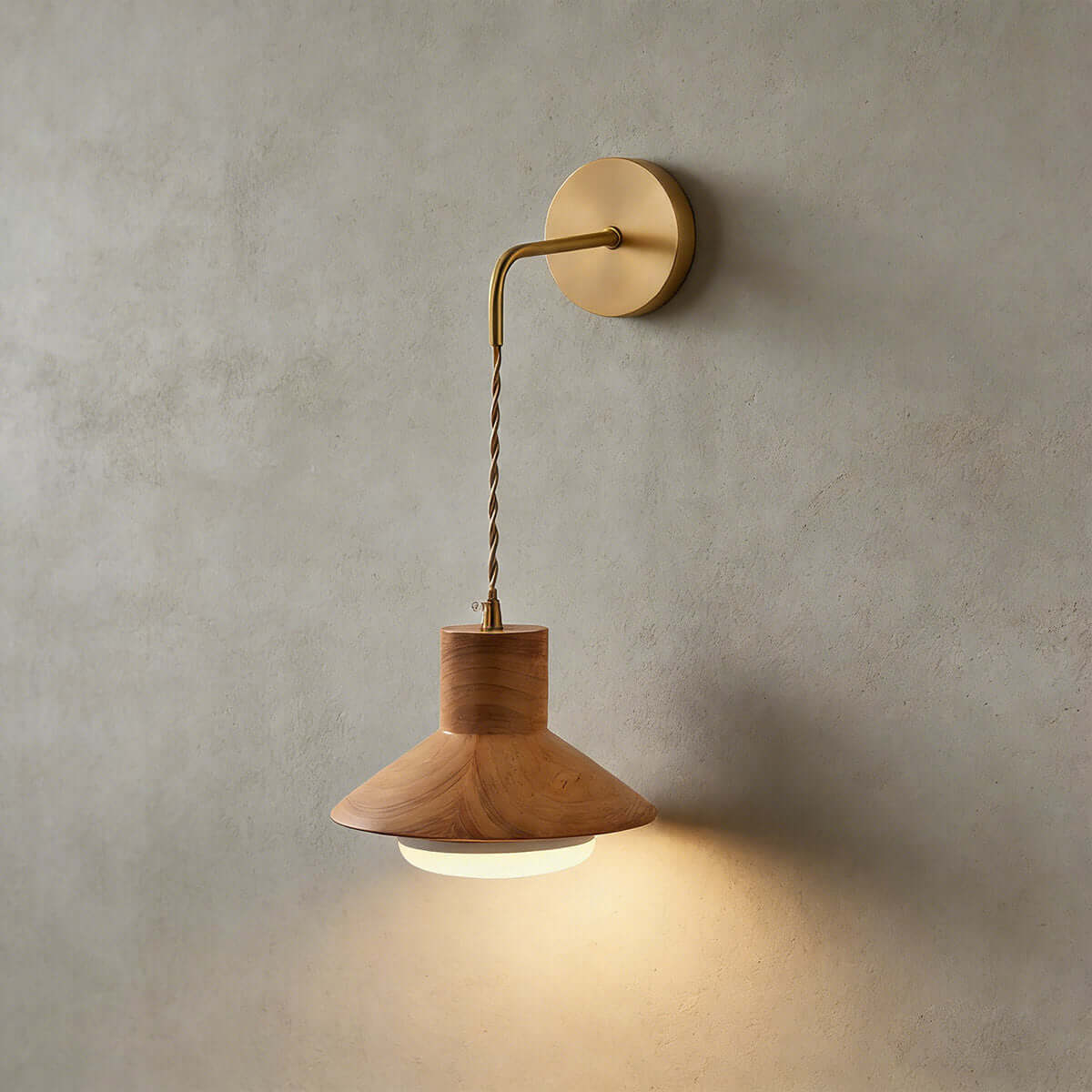 Treva Wood & Brass Wall Light | Minimal Bedside Corner Sconce