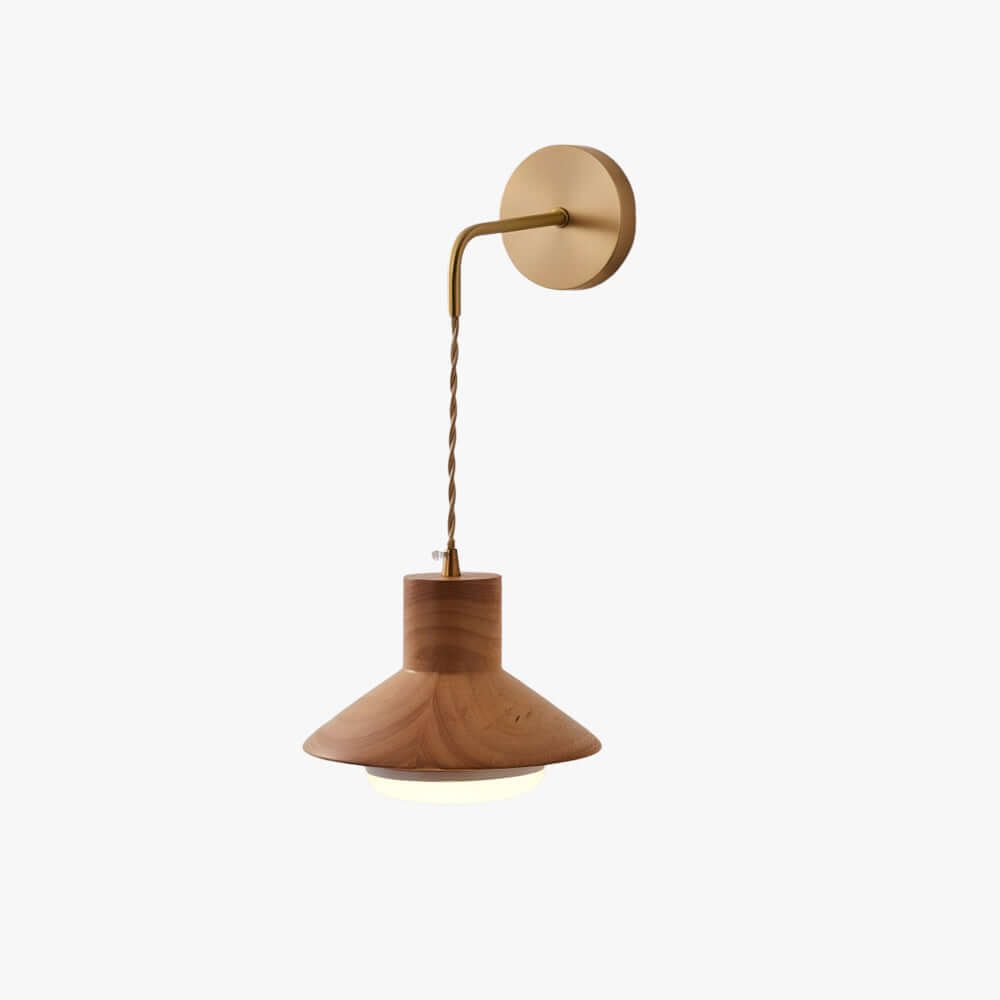 Treva Wood & Brass Wall Light | Minimal Bedside Corner Sconce
