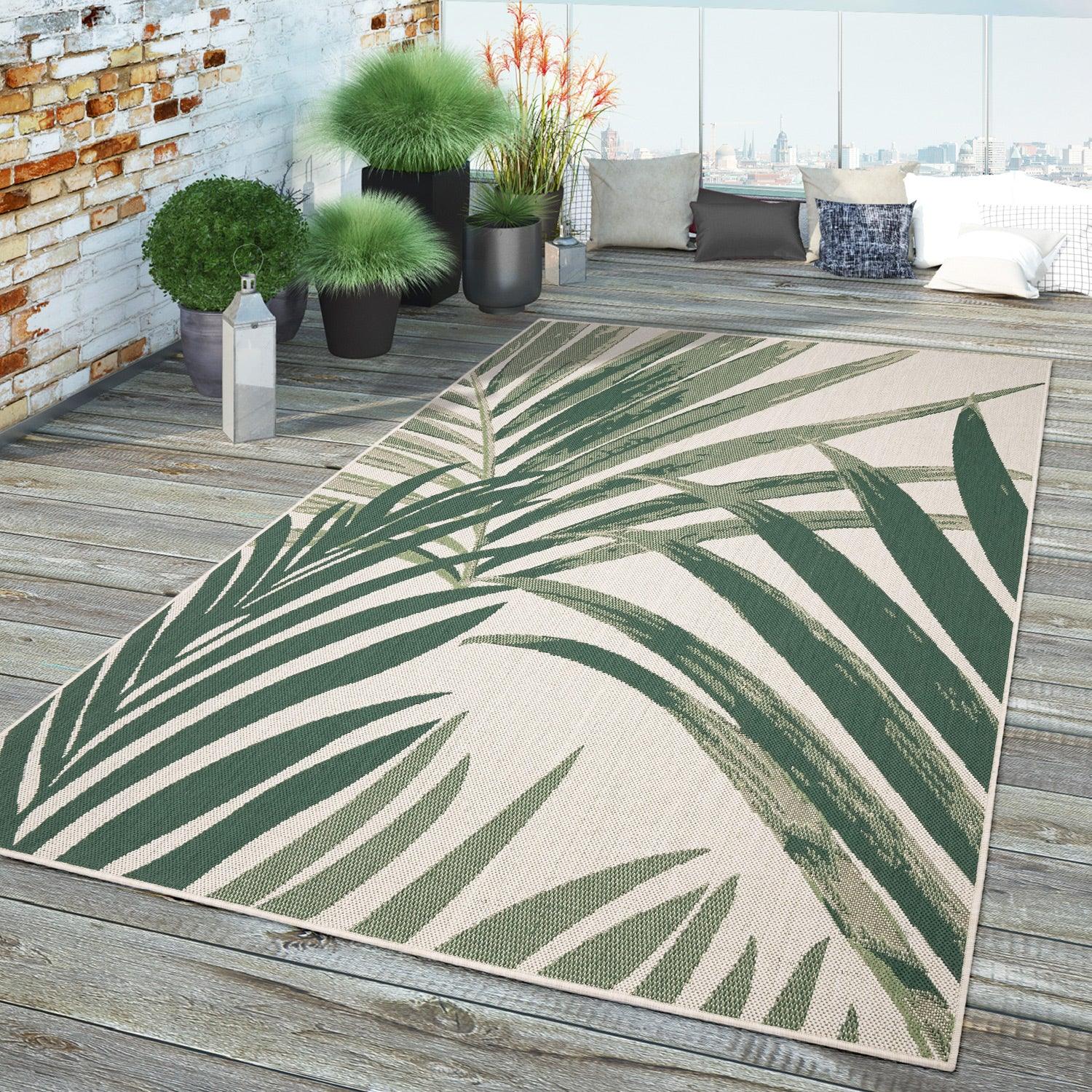 Ostende Palm Trees Outdoor Rug | Waterproof Tropical Green & Beige Design