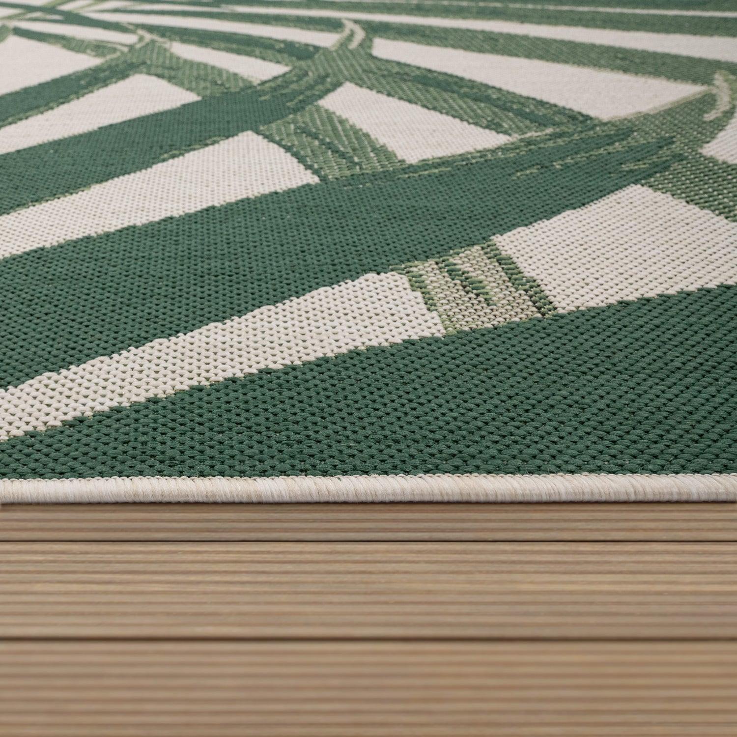 Ostende Palm Trees Outdoor Rug | Waterproof Tropical Green & Beige Design