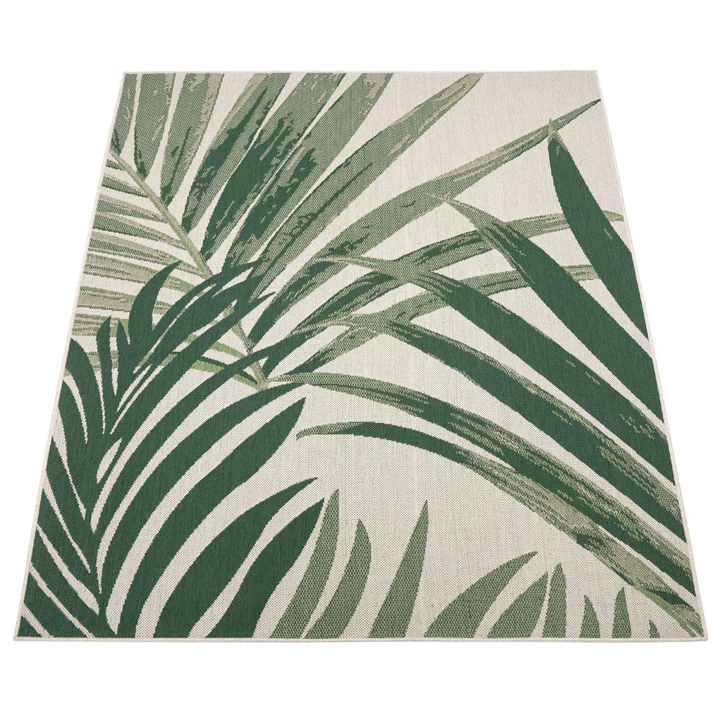 Ostende Palm Trees Outdoor Rug | Waterproof Tropical Green & Beige Design