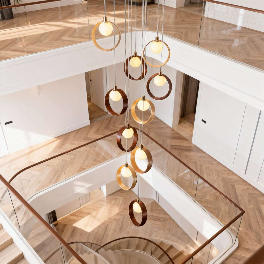 Vesani 10-Light Wood Chandelier | Staircase High Ceiling Statement Light