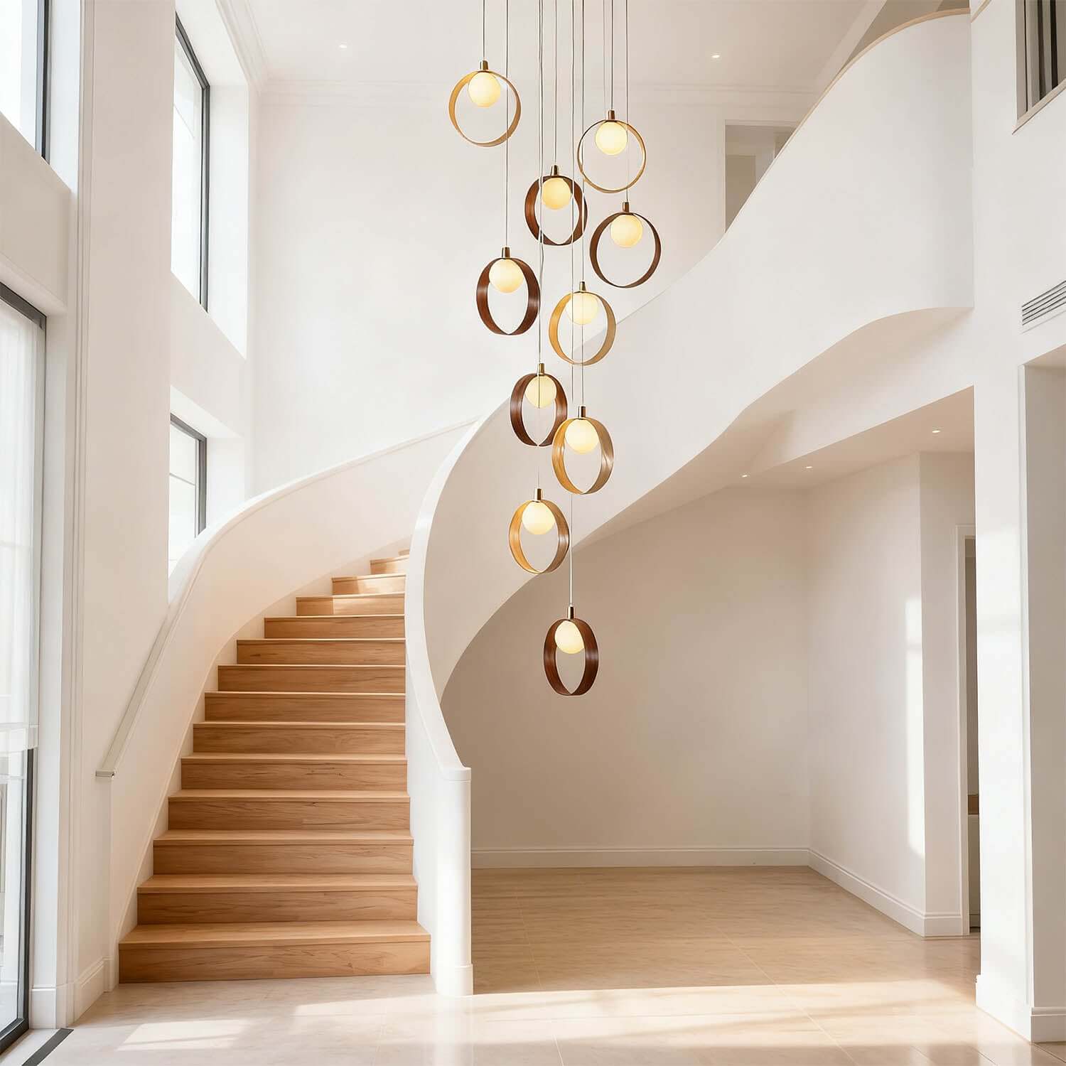Vesani 10-Light Wood Chandelier | Staircase High Ceiling Statement Light