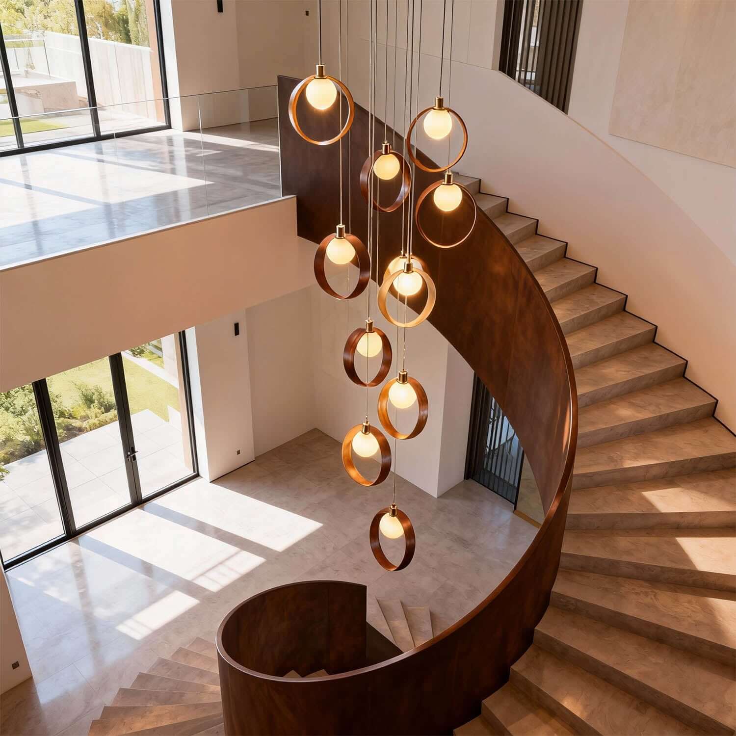Vesani 10-Light Wood Chandelier | Staircase High Ceiling Statement Light