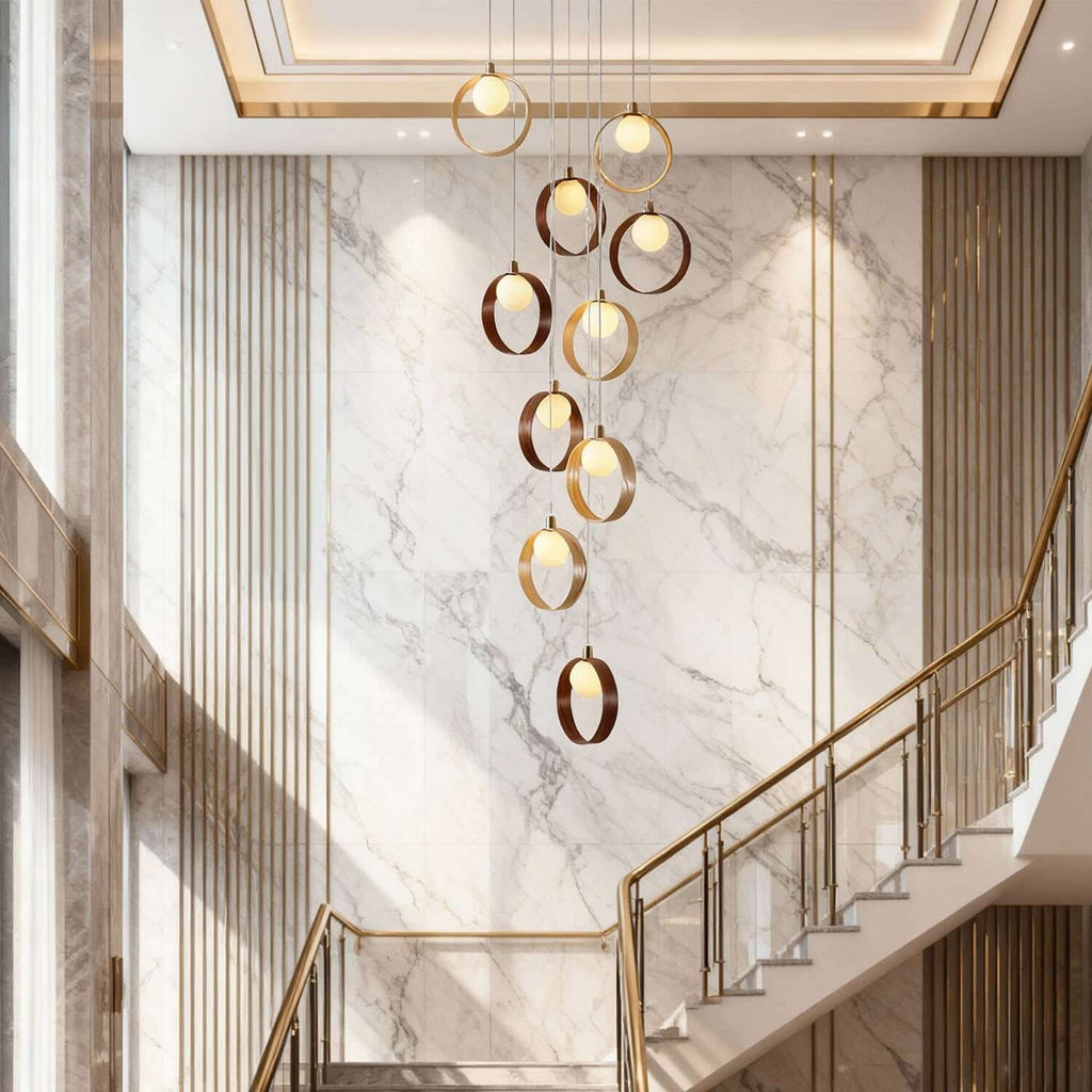 Vesani 10-Light Wood Chandelier | Staircase High Ceiling Statement Light