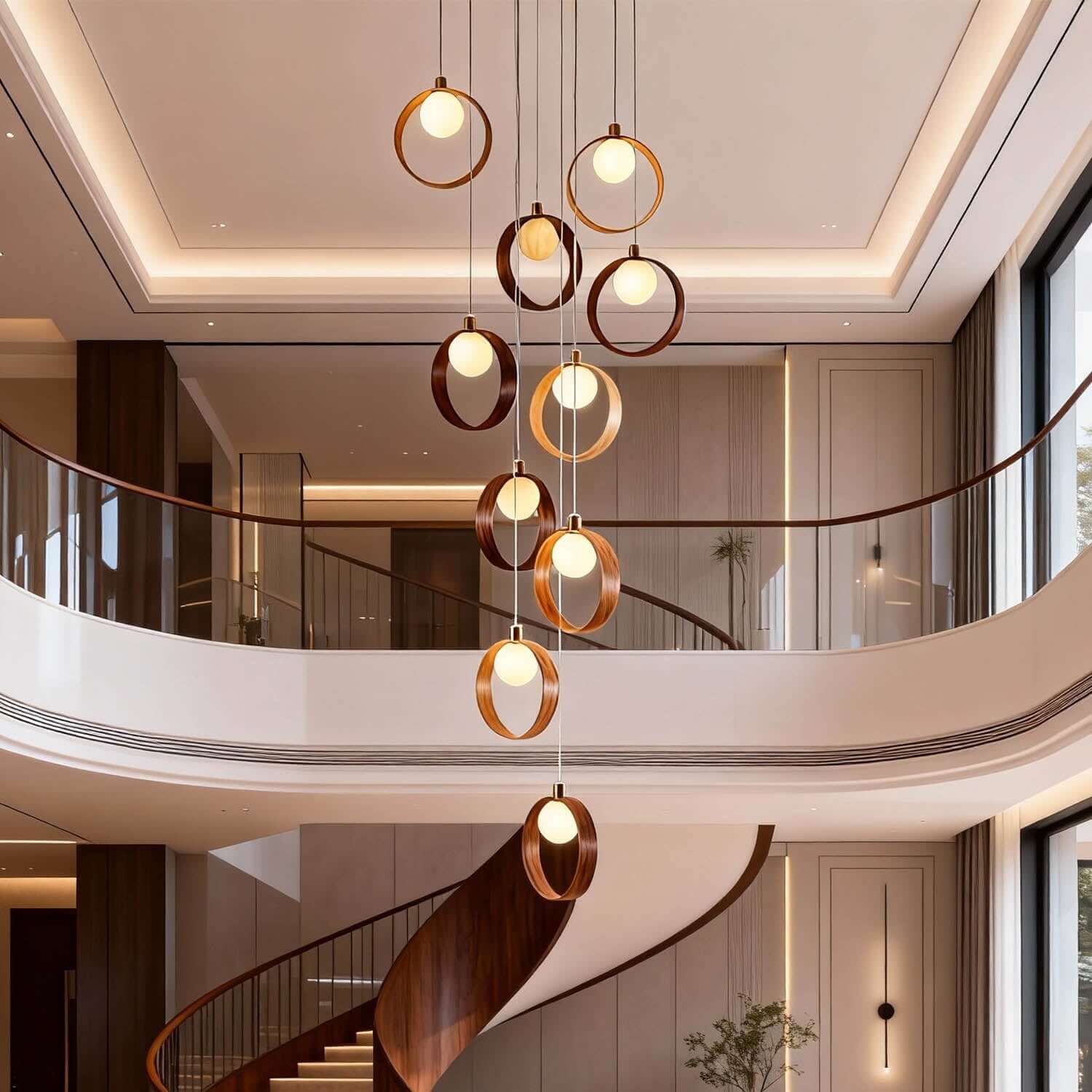 Vesani 10-Light Wood Chandelier | Staircase High Ceiling Statement Light