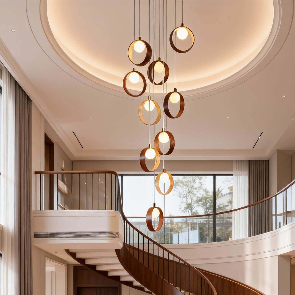 Vesani 10-Light Wood Chandelier | Staircase High Ceiling Statement Light