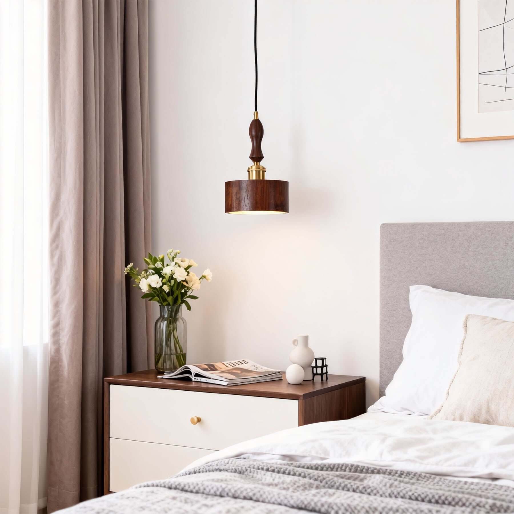 Virelo Wood Pendant Lamp | Japandi Slender Hanging Bedside Light