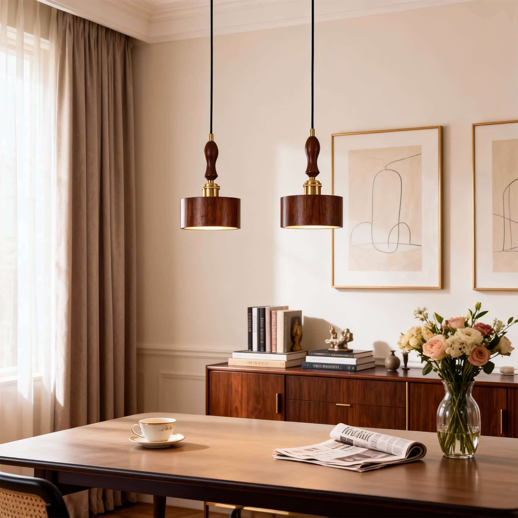 Virelo Wood Pendant Lamp | Japandi Slender Hanging Bedside Light