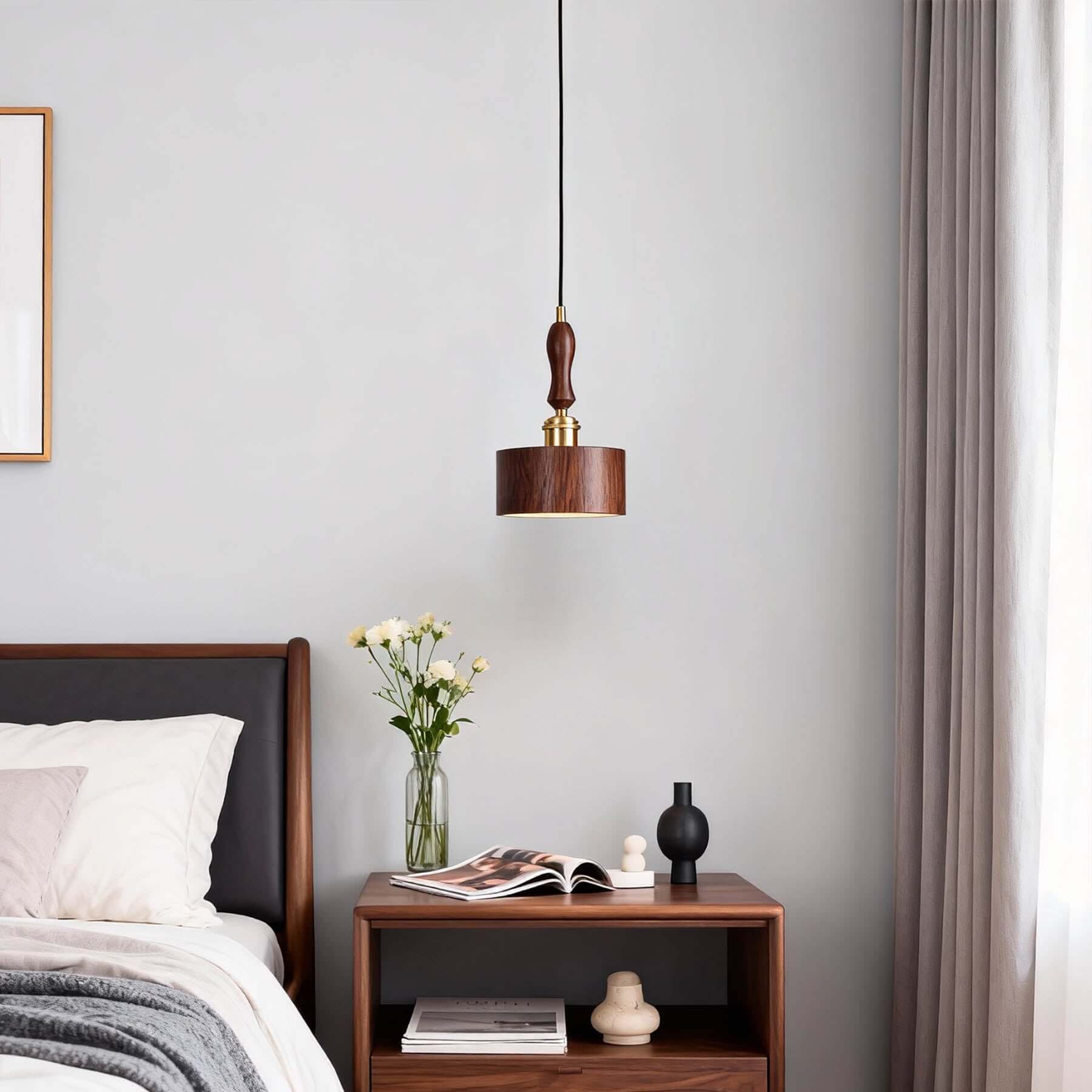 Virelo Wood Pendant Lamp | Japandi Slender Hanging Bedside Light