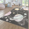 Nino Space Kids Rug | Pastel Planets & Stars Anthracite Design