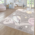 Nino Space Kids Rug | Pastel Planets & Stars Grey Design